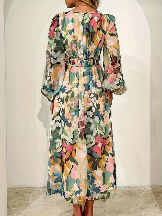 Alba Muse Floral Print Long Sleeve Midi Dress