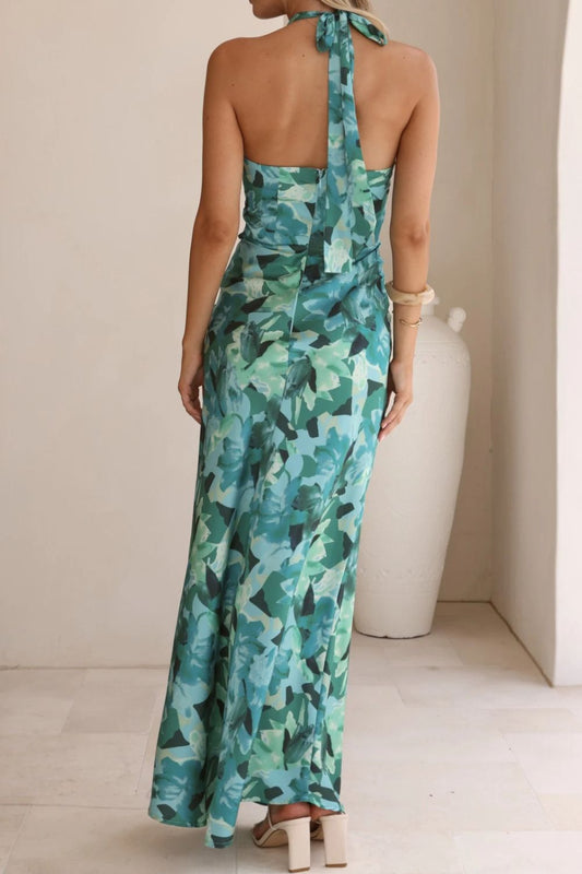 Alba Muse Floral Print Halter Neck Maxi Dress