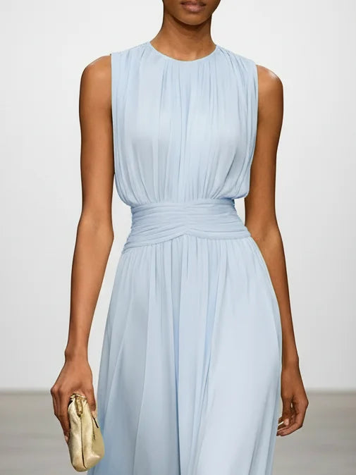 Alba Muse Sleeveless Ruched A-Line Chiffon Maxi Dress Wedding Guest