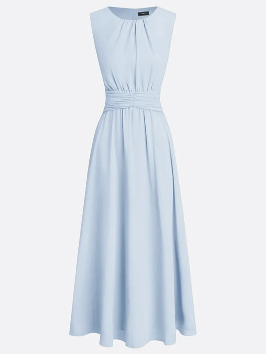 Alba Muse Sleeveless Ruched A-Line Chiffon Maxi Dress Wedding Guest