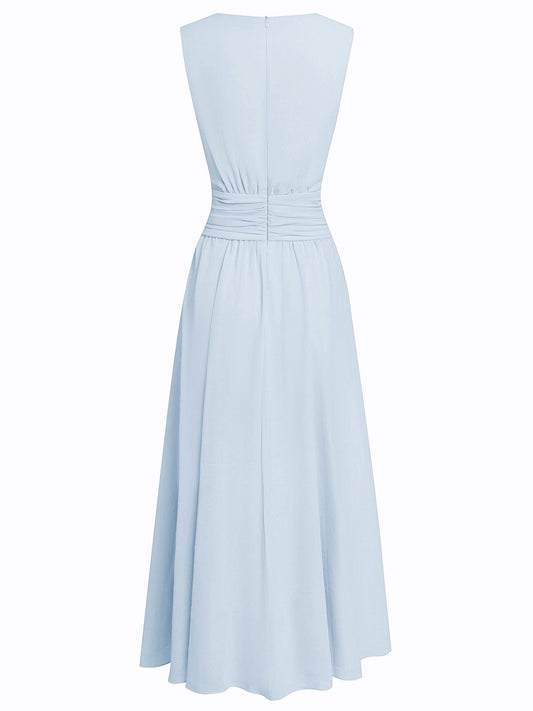 Alba Muse Sleeveless Ruched A-Line Chiffon Maxi Dress Wedding Guest