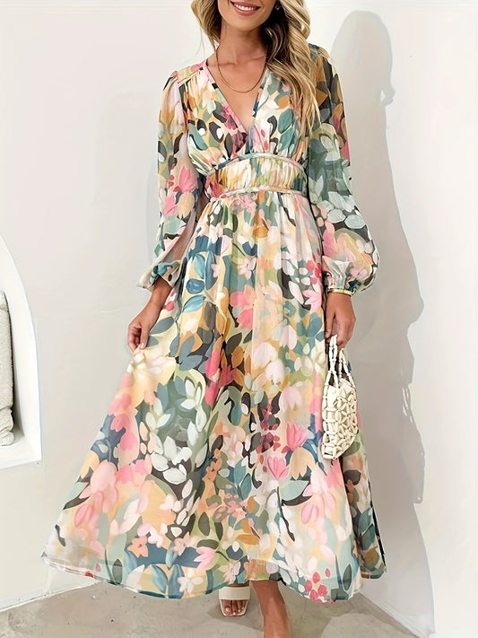 Alba Muse Floral Print Long Sleeve Midi Dress
