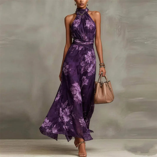 Alba Muse Floral Halter Neck Maxi Dress Wedding Guest