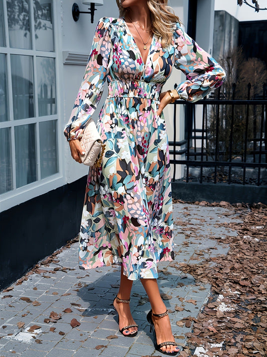 Alba Muse Floral Print Long Sleeve Midi Dress