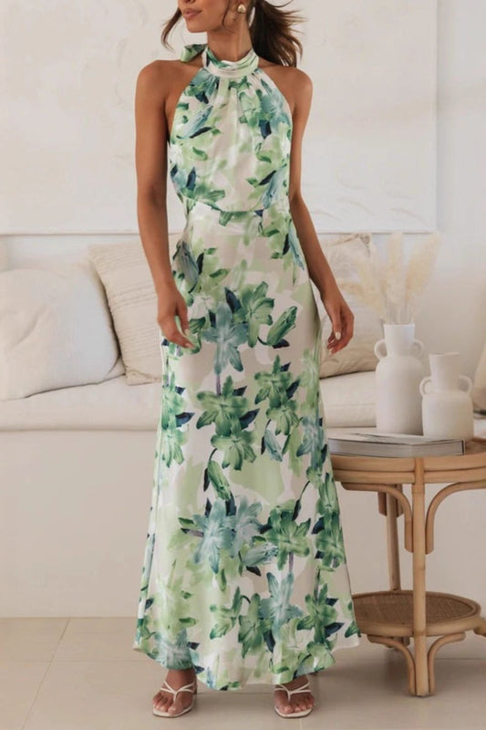 Alba Muse Floral Print Halter Neck Maxi Dress