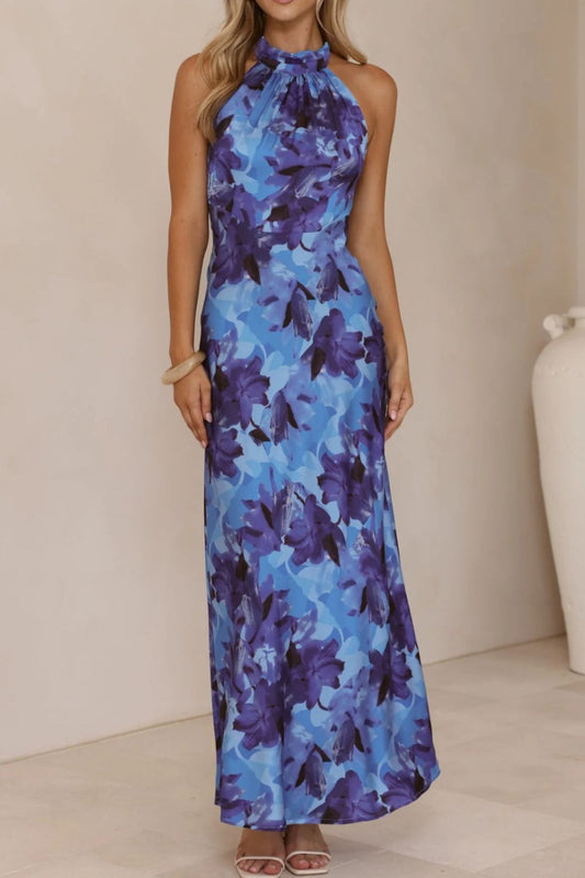Alba Muse Floral Print Halter Neck Maxi Dress