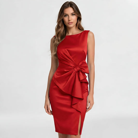Alba Muse Sleeveless Midi Dress with Side Bow Slit