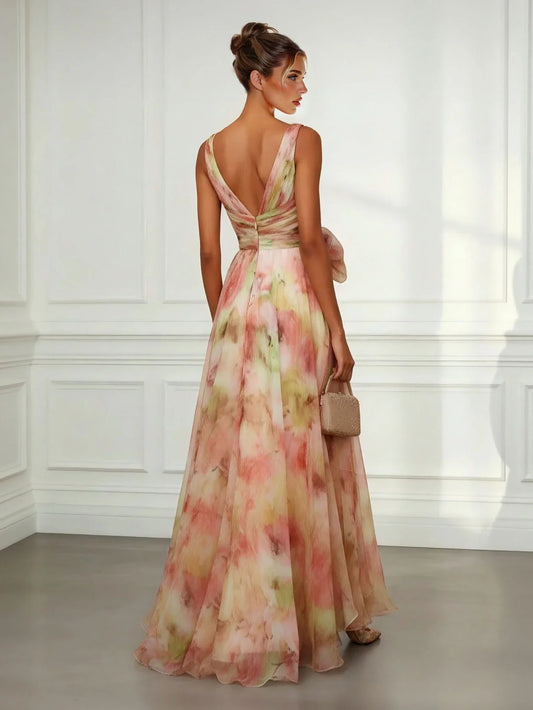Alba Muse Abstract Print V-Neck Tie-Waist Maxi Dress Multicolour