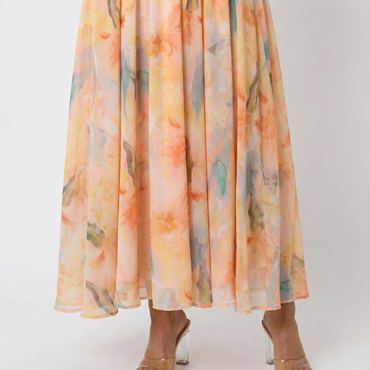 Alba Muse Watercolour Print Halter Maxi Dress Open Back