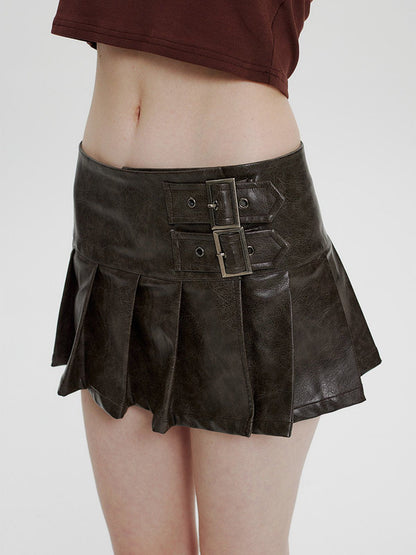 Vintage Leather Pleated Skirt