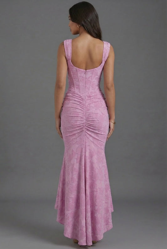 Alba Muse Corset Maxi Dress Ruched Wedding Guest Pink