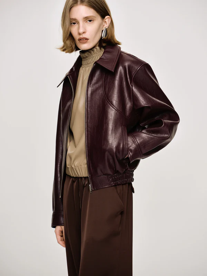 Burgundy Vegan Leather Jacket
