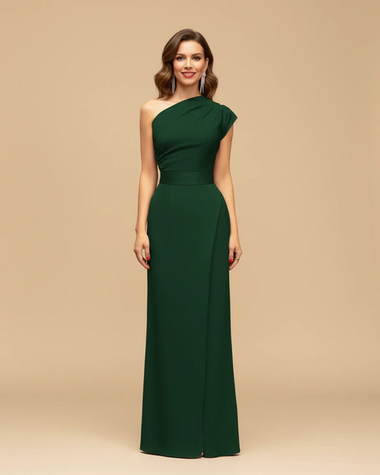 Alba Muse One-Shoulder Slit Wrap Maxi Dress