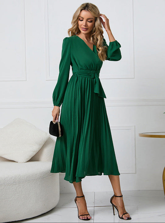Alba Muse Long Sleeve Gathered Midi Dress Wedding Guest