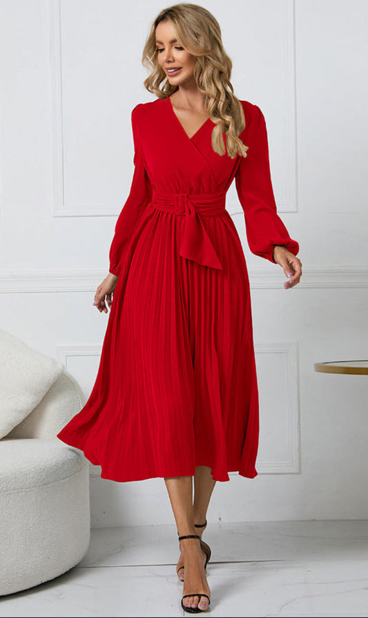 Alba Muse Long Sleeve Gathered Midi Dress Wedding Guest