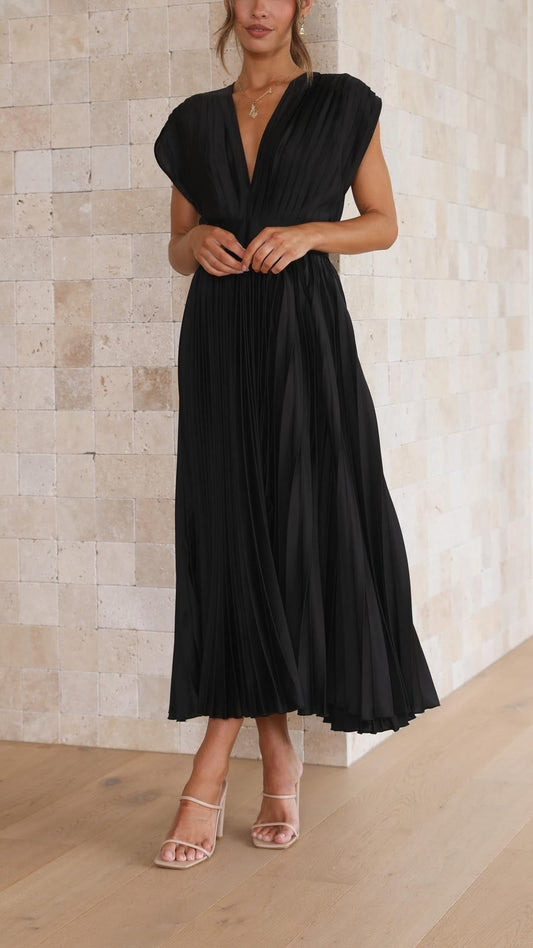 Alba Muse Pleated V-Neck Midi Wedding Guest Dress
