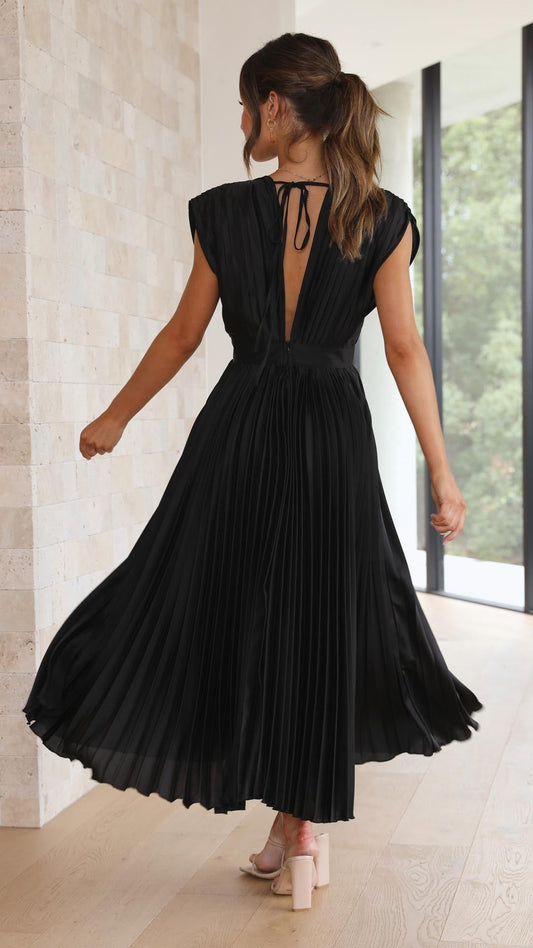 Alba Muse Pleated V-Neck Midi Wedding Guest Dress